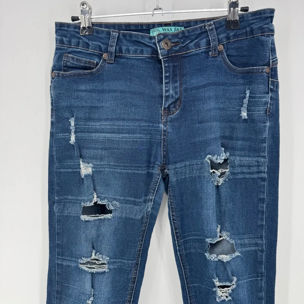 WAX JEAN Women's Dark Wash Distressed Cropped‎ Cuffed  Skinny Jeans Size 9